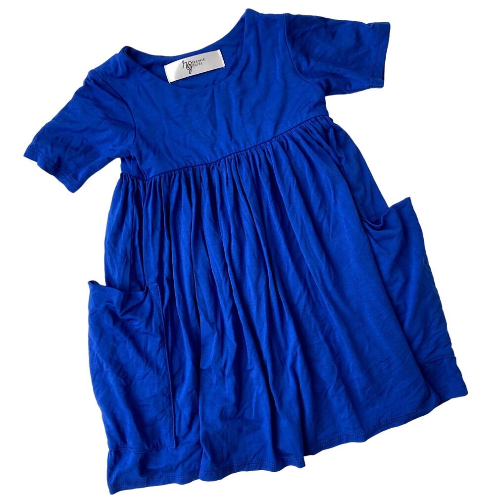 Remie Girl Pocket Day Dress - Cobalt Blue - 3T